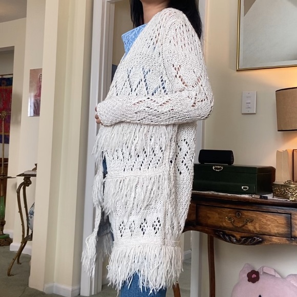 En Creme Bohemian Open Weave Chunky Knit Long Cardigan - Picture 2 of 11